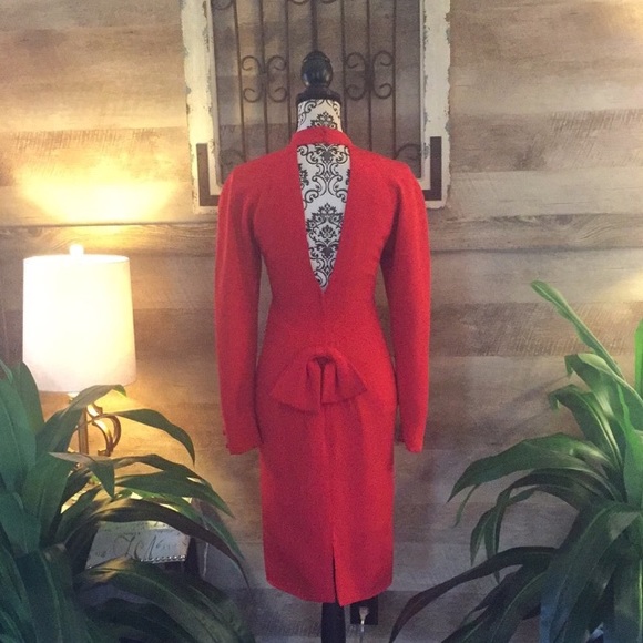 Mock Neck Open Back Lipstick Red Midi Dress - Picture 2 of 5